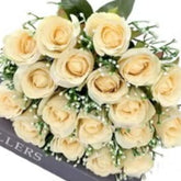 Huitich artificial yellow flowers for home decor bouquet with realistic cream roses and green leaves
